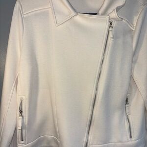 Max Studio Off-White Asymmetrical Zip Jacket